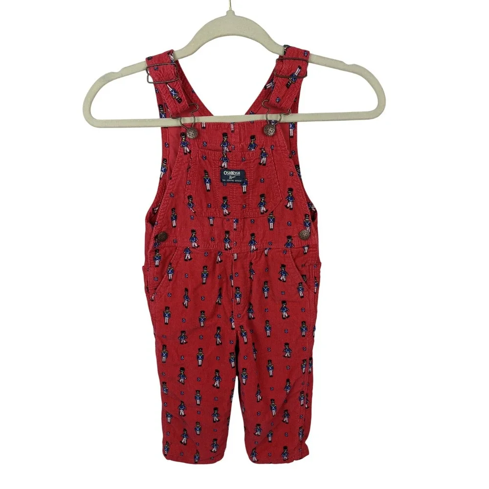 OshKosh Bgosh Vestbak Toy Soldier Red Corduroy Overalls 2T Kids Holiday